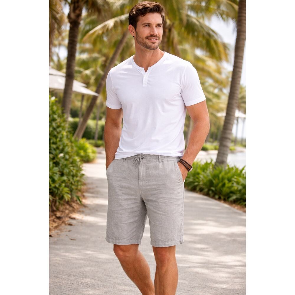 Benson Mens Makame Pilina 100% Linen Shorts Flat Front Casual Lightweight NWT 34